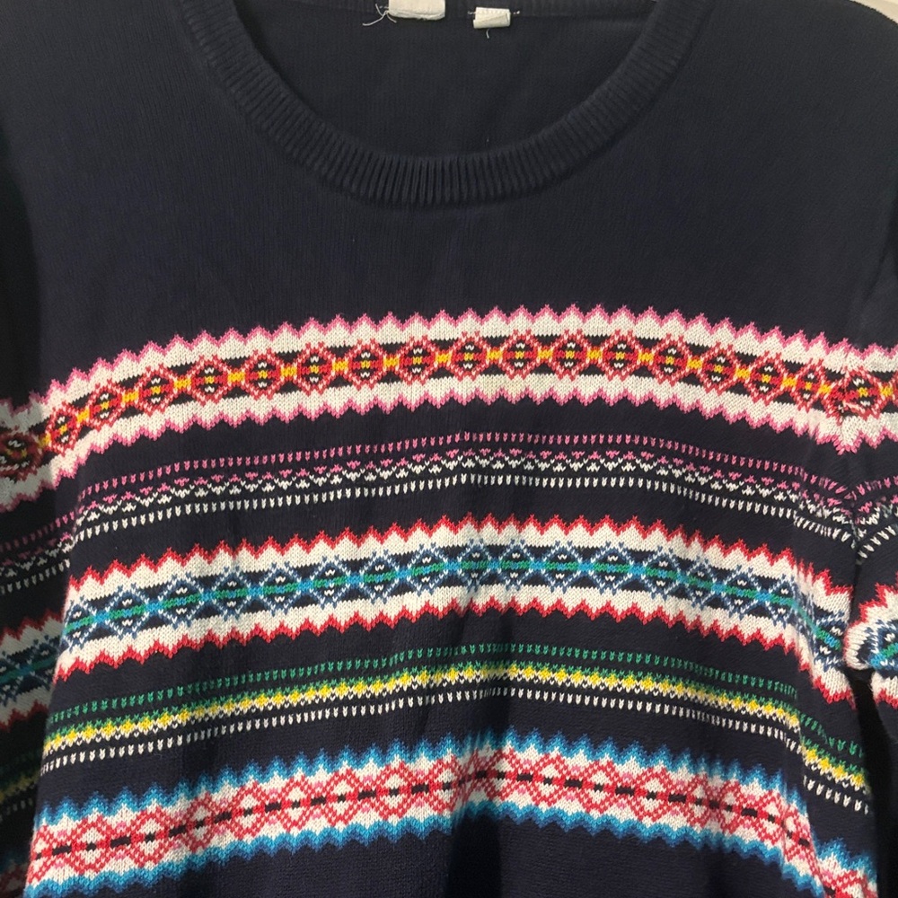 GAP Women's Navy Multicolor Christmas Holiday Crew Neck Detailed Sweater - Picture 4 of 7